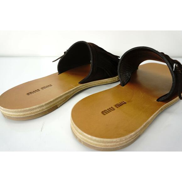 Miu Miu Fringe Brown Suede Mule Sandals Size 36.5 - Picture 6 of 9